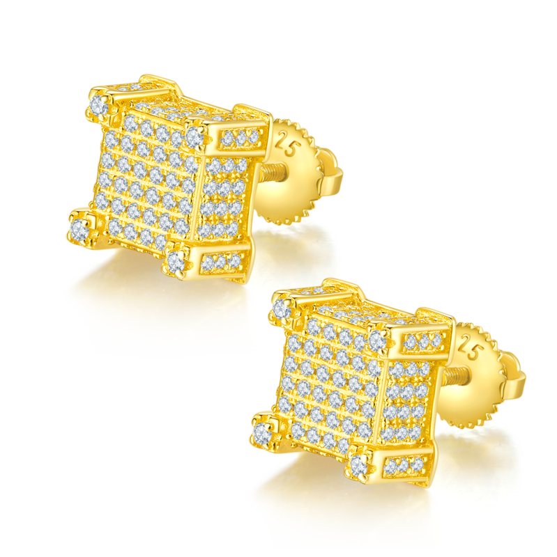 方形立柱S925银Stud Earring带螺纹Moissanite厘石D级1.06ct